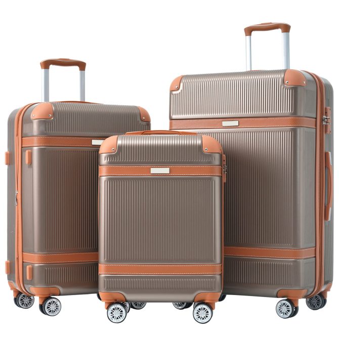 Hardshell Luggage Sets 3 Piece double spinner 8 wheels Suitcase with TSA Lock Lightweight 20''24''28''