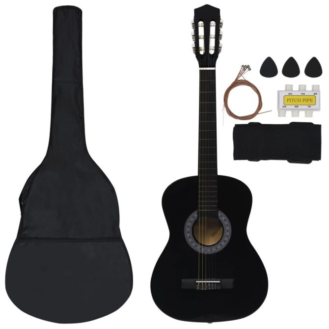 8 Piece Classical Guitar Beginner Set Black 3/4 36" - Image 2