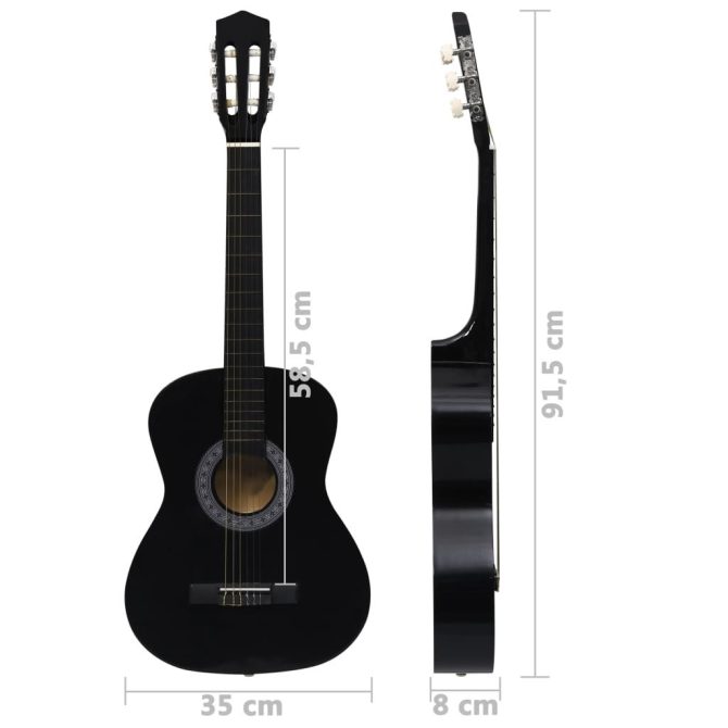 8 Piece Classical Guitar Beginner Set Black 3/4 36" - Image 11