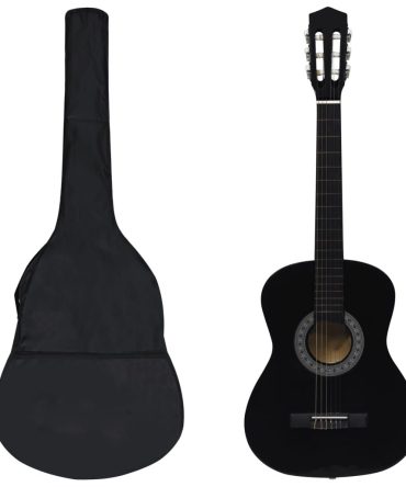 8 Piece Classical Guitar Beginner Set Black 3/4 36"