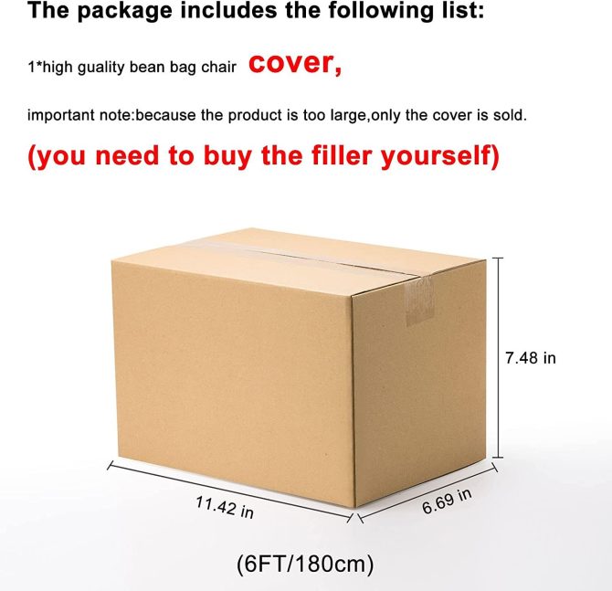 Bag Chair Cover(it was only a Cover;  not a Full Bean Bag) Chair Cushion;  Big Round Soft Fluffy PV Velvet Sofa Bed Cover;  Living Room Furniture;  Lazy Sofa Bed Cover; 6ft Light Grey - Image 5