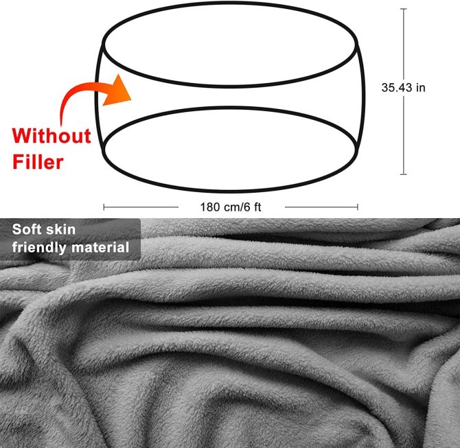 Bag Chair Cover(it was only a Cover;  not a Full Bean Bag) Chair Cushion;  Big Round Soft Fluffy PV Velvet Sofa Bed Cover;  Living Room Furniture;  Lazy Sofa Bed Cover; 5ft Light Grey - Image 2