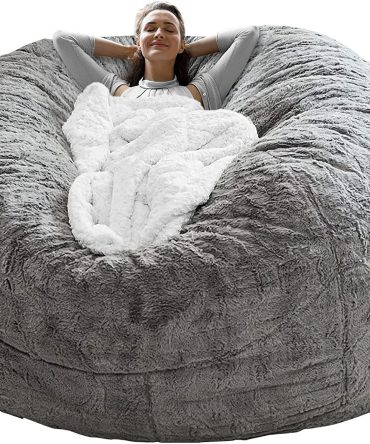 Bag Chair Cover(it was only a Cover;  not a Full Bean Bag) Chair Cushion;  Big Round Soft Fluffy PV Velvet Sofa Bed Cover;  Living Room Furniture;  Lazy Sofa Bed Cover; 5ft Light Grey