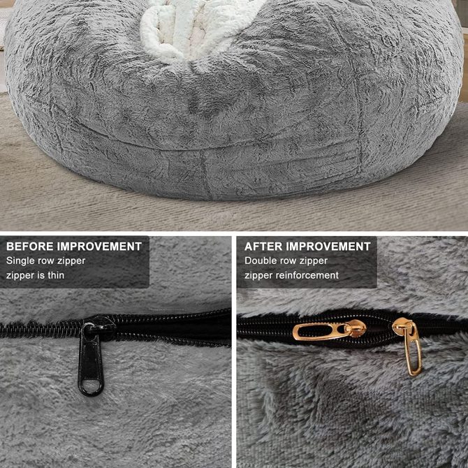 Bag Chair Cover(it was only a Cover;  not a Full Bean Bag) Chair Cushion;  Big Round Soft Fluffy PV Velvet Sofa Bed Cover;  Living Room Furniture;  Lazy Sofa Bed Cover; 6ft Black - Image 4