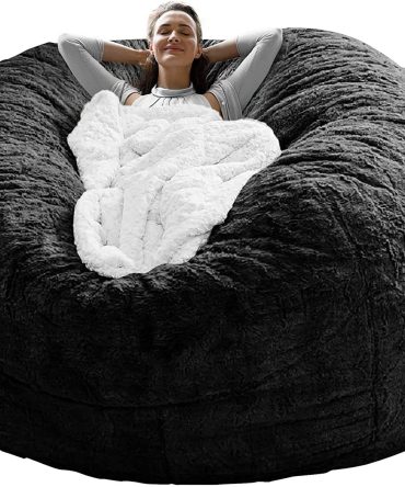 Bag Chair Cover(it was only a Cover;  not a Full Bean Bag) Chair Cushion;  Big Round Soft Fluffy PV Velvet Sofa Bed Cover;  Living Room Furniture;  Lazy Sofa Bed Cover; 6ft Black
