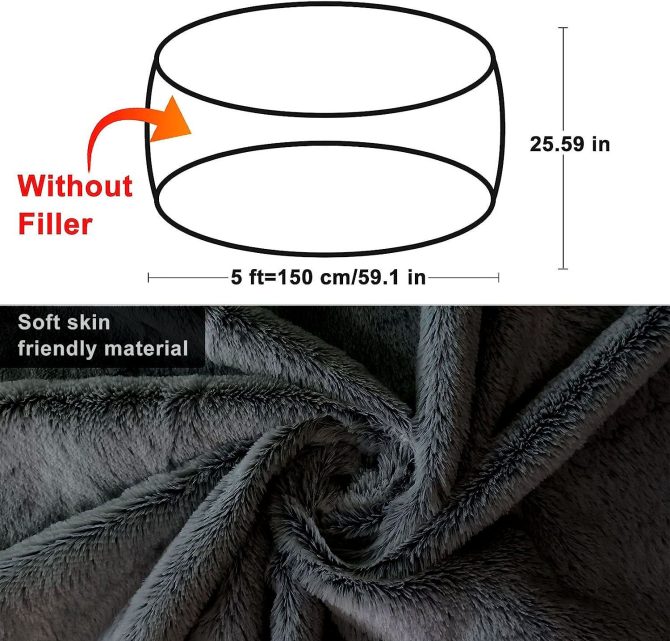 Bag Chair Cover(it was only a Cover;  not a Full Bean Bag) Chair Cushion;  Big Round Soft Fluffy PV Velvet Sofa Bed Cover;  Living Room Furniture;  Lazy Sofa Bed Cover; 5ft Black - Image 2