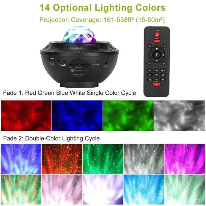 Star Projector Lamp RGBW Wireless Music Speaker Night Light USB Ocean Wave Projector Lamp - Image 2