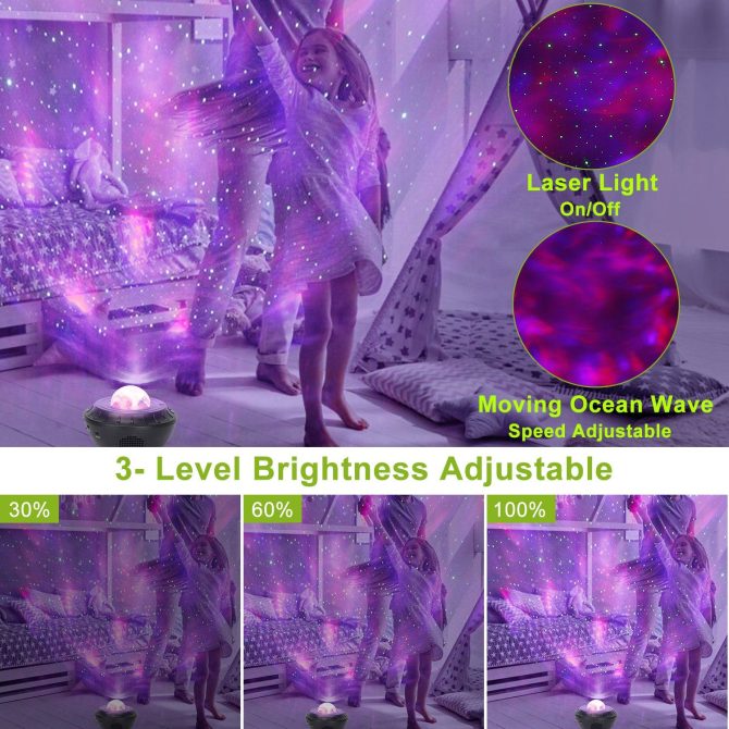 Star Projector Lamp RGBW Wireless Music Speaker Night Light USB Ocean Wave Projector Lamp - Image 3