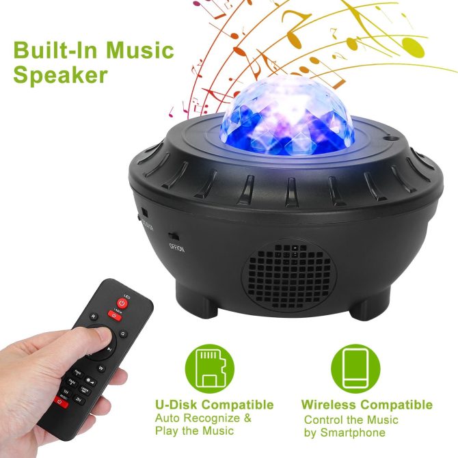 Star Projector Lamp RGBW Wireless Music Speaker Night Light USB Ocean Wave Projector Lamp - Image 4