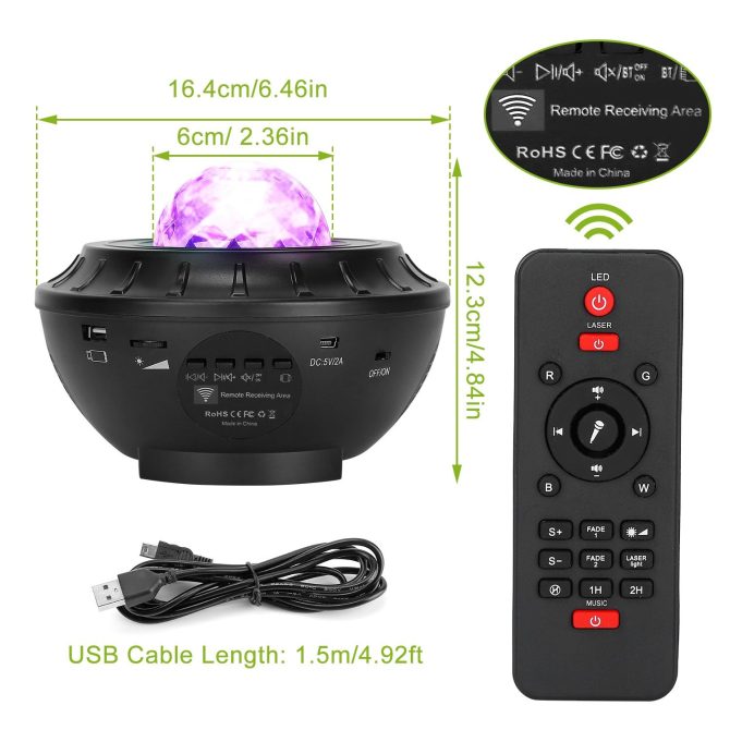 Star Projector Lamp RGBW Wireless Music Speaker Night Light USB Ocean Wave Projector Lamp - Image 6