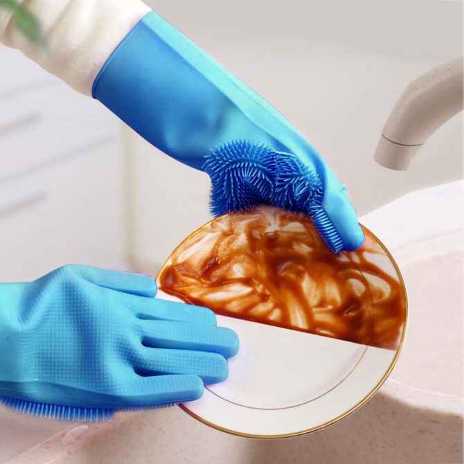 1 Pair Magic Silicone Brush Dishwashing Gloves Cleaning Sponge Pet Scrubber Heat Resistant Wash Gloves - Image 13