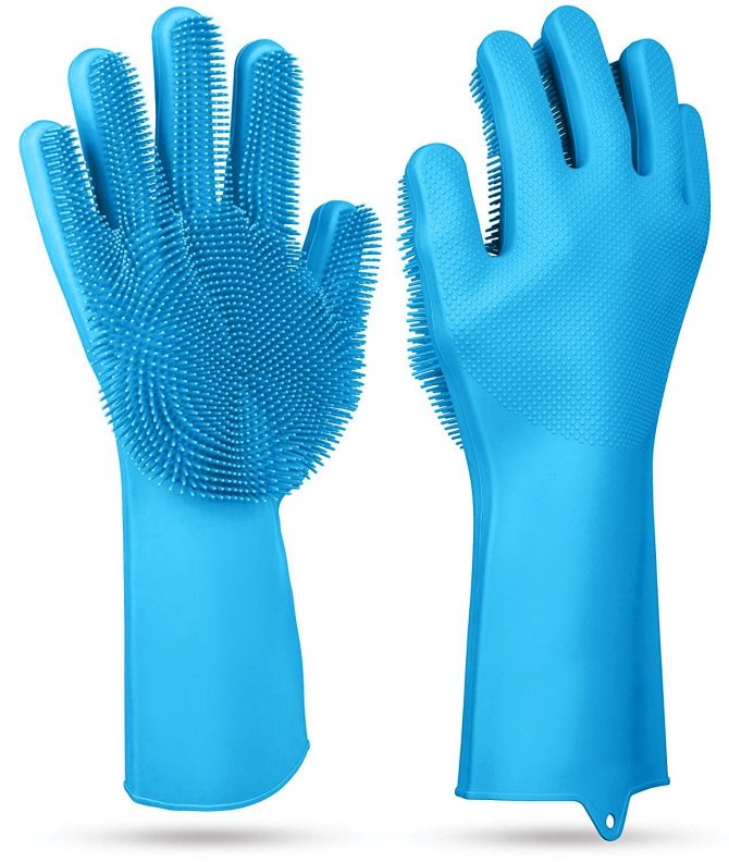 1 Pair Magic Silicone Brush Dishwashing Gloves Cleaning Sponge Pet Scrubber Heat Resistant Wash Gloves - Image 12