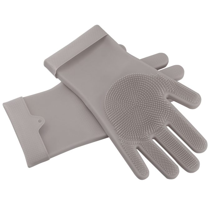 1 Pair Magic Silicone Brush Dishwashing Gloves Cleaning Sponge Pet Scrubber Heat Resistant Wash Gloves - Image 10