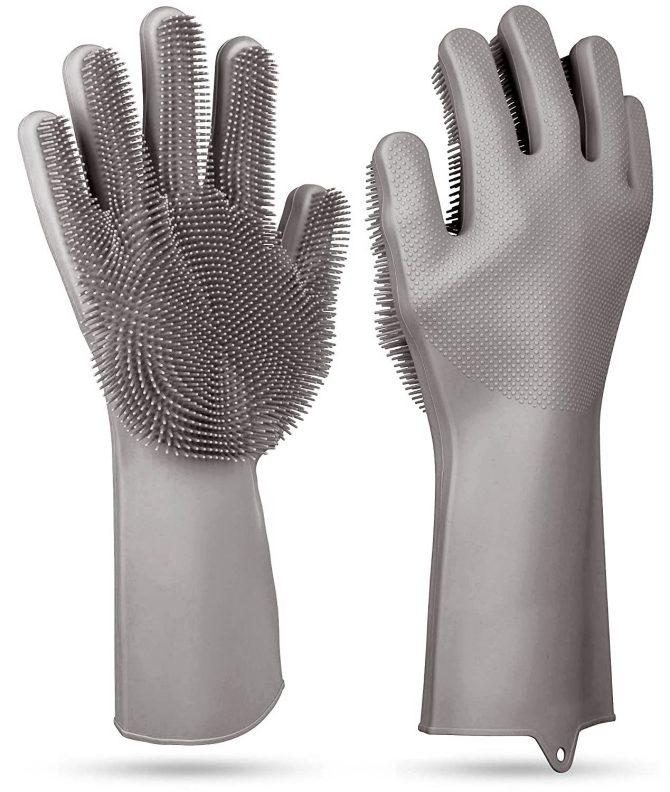 1 Pair Magic Silicone Brush Dishwashing Gloves Cleaning Sponge Pet Scrubber Heat Resistant Wash Gloves - Image 8