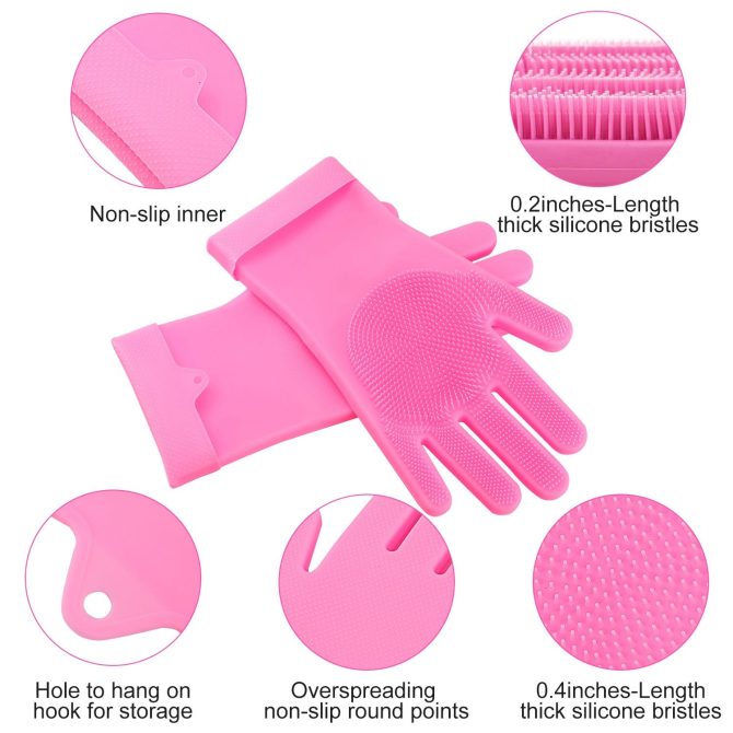 1 Pair Magic Silicone Brush Dishwashing Gloves Cleaning Sponge Pet Scrubber Heat Resistant Wash Gloves - Image 2