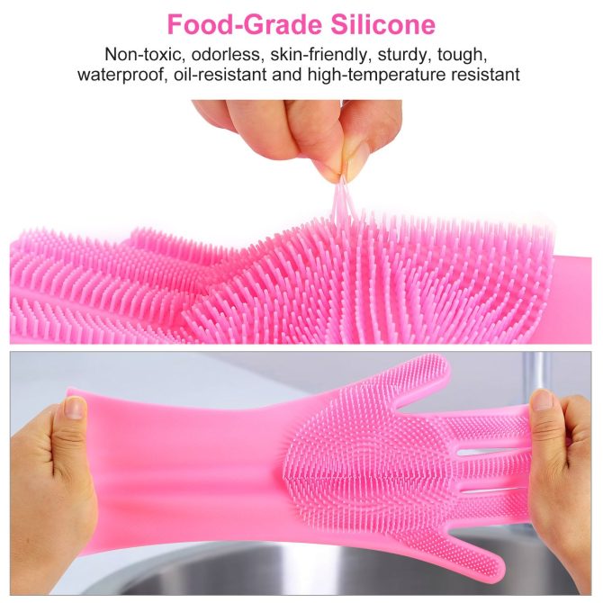 1 Pair Magic Silicone Brush Dishwashing Gloves Cleaning Sponge Pet Scrubber Heat Resistant Wash Gloves - Image 3