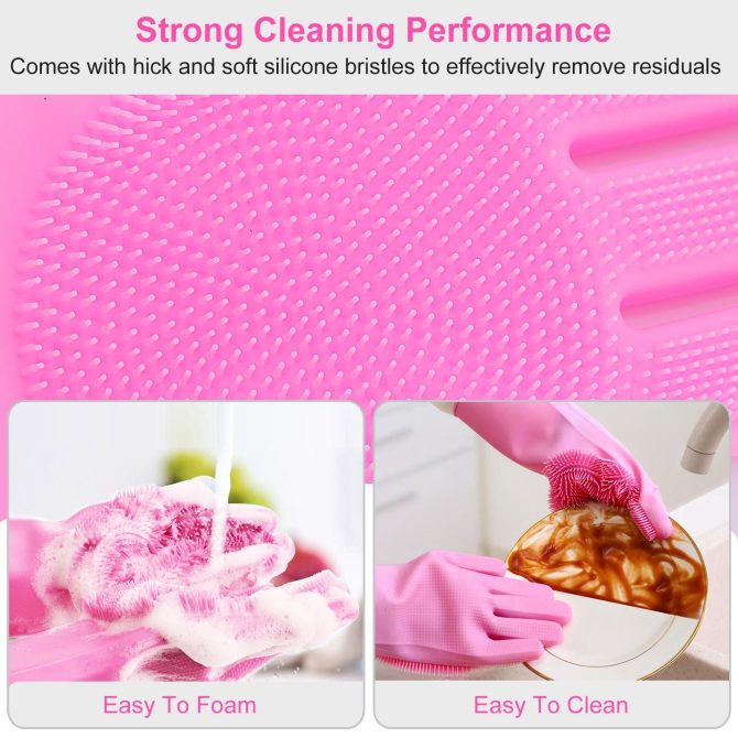 1 Pair Magic Silicone Brush Dishwashing Gloves Cleaning Sponge Pet Scrubber Heat Resistant Wash Gloves - Image 4