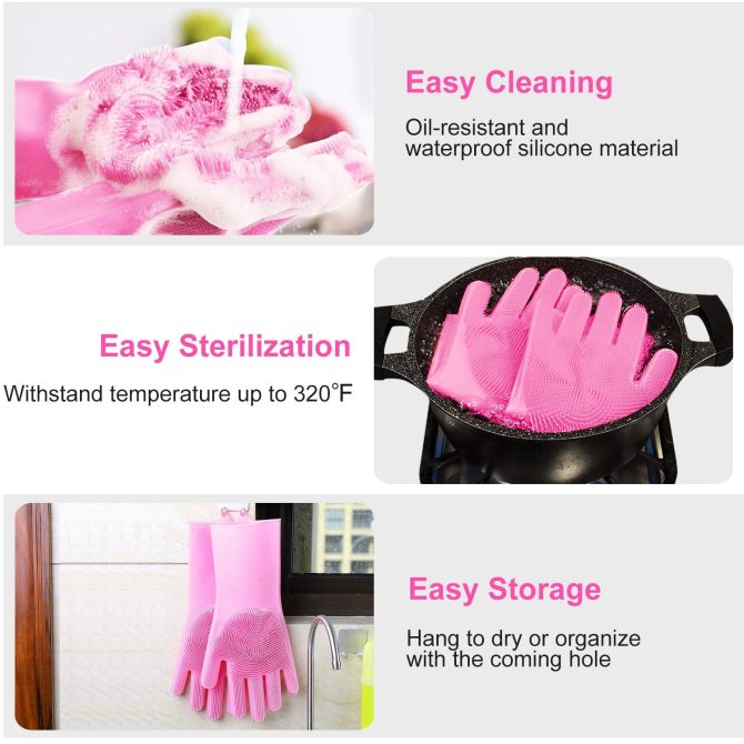 1 Pair Magic Silicone Brush Dishwashing Gloves Cleaning Sponge Pet Scrubber Heat Resistant Wash Gloves - Image 5