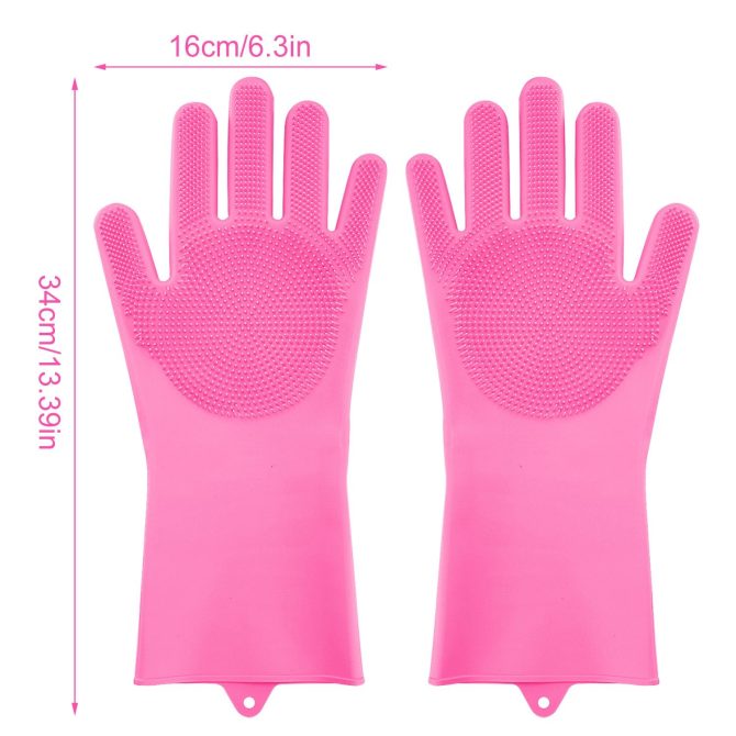 1 Pair Magic Silicone Brush Dishwashing Gloves Cleaning Sponge Pet Scrubber Heat Resistant Wash Gloves - Image 7
