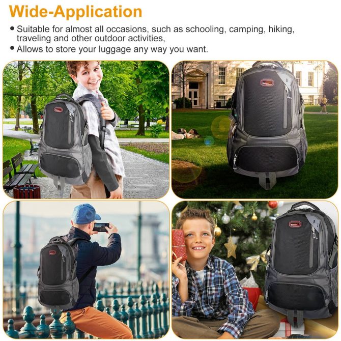Unisex School Backpack Casual Travel Shoulder Bag W/ Adjustable Straps Dual-Water Bottle Pouch - Image 4