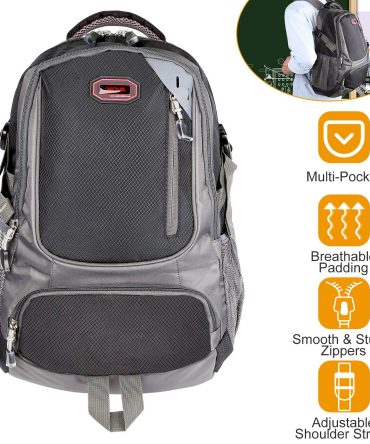 Unisex School Backpack Casual Travel Shoulder Bag W/ Adjustable Straps Dual-Water Bottle Pouch