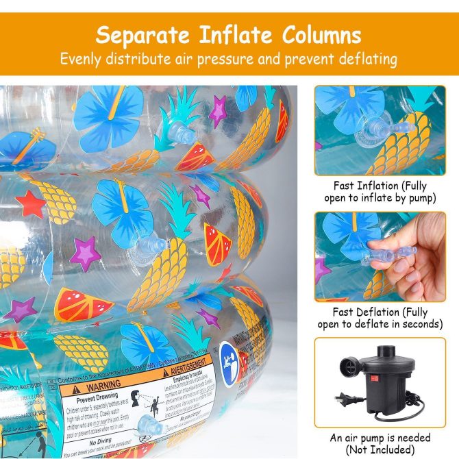 59x21in Inflatable Swimming Pool Blow Up Family Pool For 3 Kids Foldable Swim Ball Pool Center - Image 2
