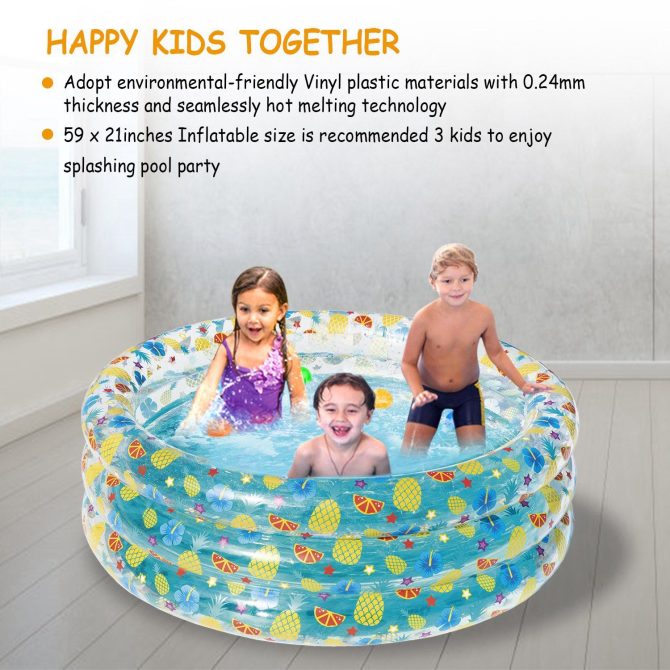 59x21in Inflatable Swimming Pool Blow Up Family Pool For 3 Kids Foldable Swim Ball Pool Center - Image 3