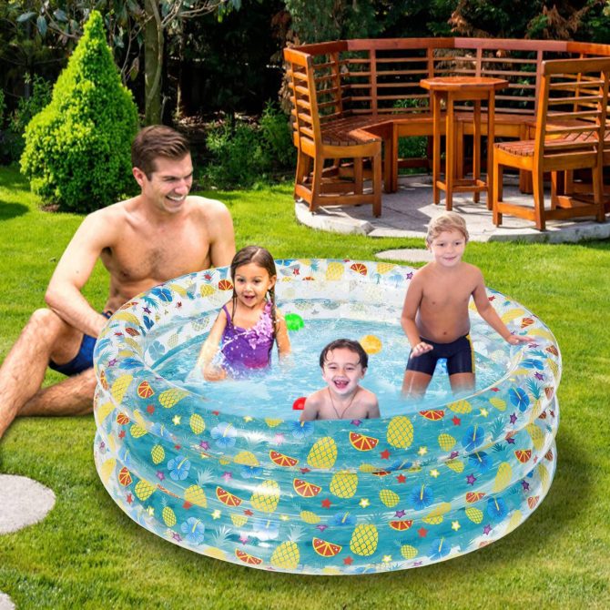 59x21in Inflatable Swimming Pool Blow Up Family Pool For 3 Kids Foldable Swim Ball Pool Center - Image 4