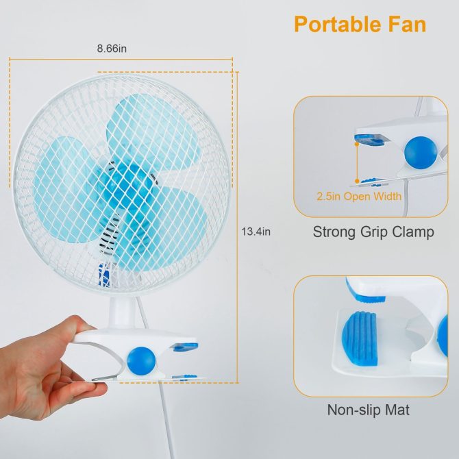 Clip On Fan 2 Speeds Quiet Clamp Fan Adjustable Tilt Auto Shaking Fan Wall Mount Personal Fan - Image 3