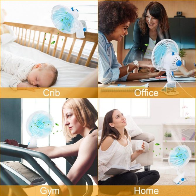 Clip On Fan 2 Speeds Quiet Clamp Fan Adjustable Tilt Auto Shaking Fan Wall Mount Personal Fan - Image 5