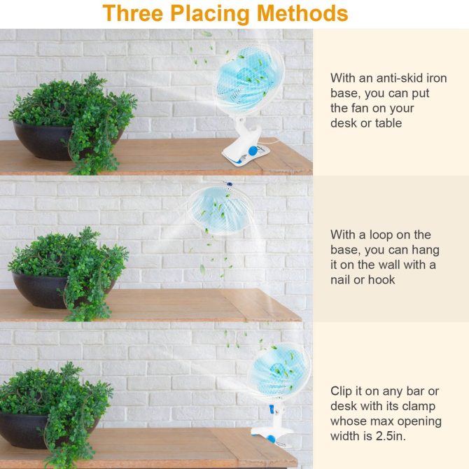 Clip On Fan 2 Speeds Quiet Clamp Fan Adjustable Tilt Auto Shaking Fan Wall Mount Personal Fan - Image 7