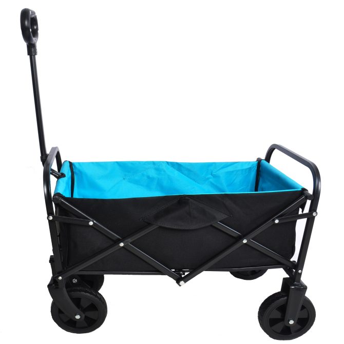 Mini Folding Wagon Garden Shopping Beach Cart (black+blue) - Image 2