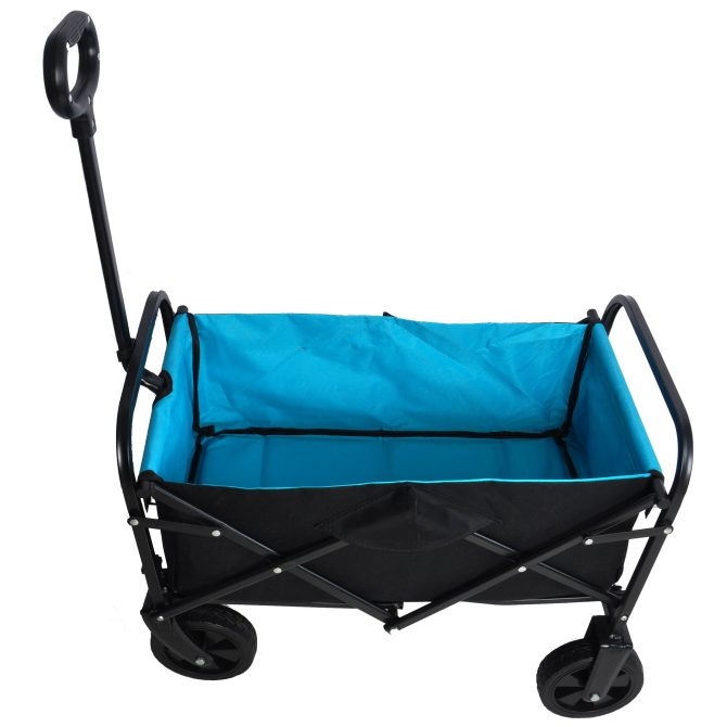 Mini Folding Wagon Garden Shopping Beach Cart (black+blue) - Image 11