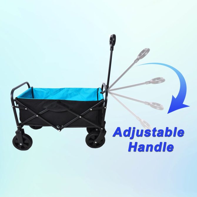 Mini Folding Wagon Garden Shopping Beach Cart (black+blue) - Image 7