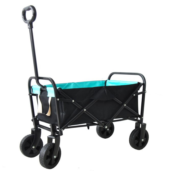 Mini Folding Wagon Garden Shopping Beach Cart (black+blue) - Image 9