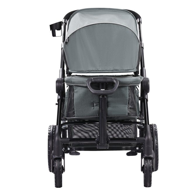 VEVOR All-Terrain Stroller Wagon, 2 Seats Foldable Expedition 2-in-1 Collapsible Wagon Stroller, Includes Canopy, Parent Organizer, Snack Tray & Cup Holders, 55lbs for Single Seat, Dark Grey/Black - Image 11