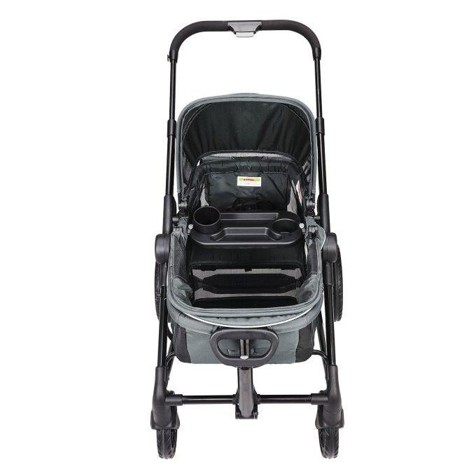 VEVOR All-Terrain Stroller Wagon, 2 Seats Foldable Expedition 2-in-1 Collapsible Wagon Stroller, Includes Canopy, Parent Organizer, Snack Tray & Cup Holders, 55lbs for Single Seat, Dark Grey/Black - Image 10