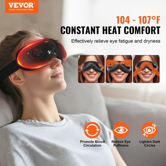 VEVOR Eye Massager with Heat & Remote Eye Care Device 5 Modes Bluetooth Music - Image 2