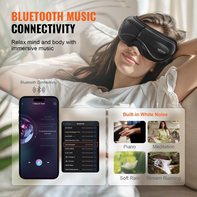 VEVOR Eye Massager with Heat & Remote Eye Care Device 5 Modes Bluetooth Music - Image 4