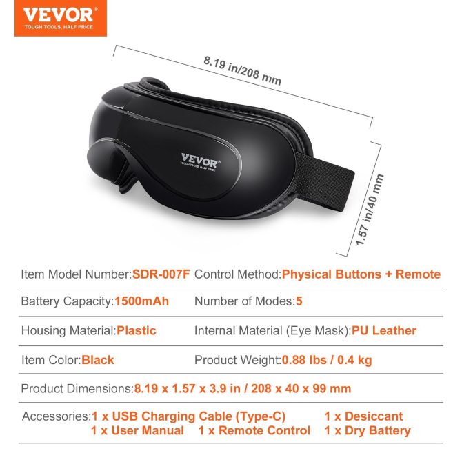 VEVOR Eye Massager with Heat & Remote Eye Care Device 5 Modes Bluetooth Music - Image 7