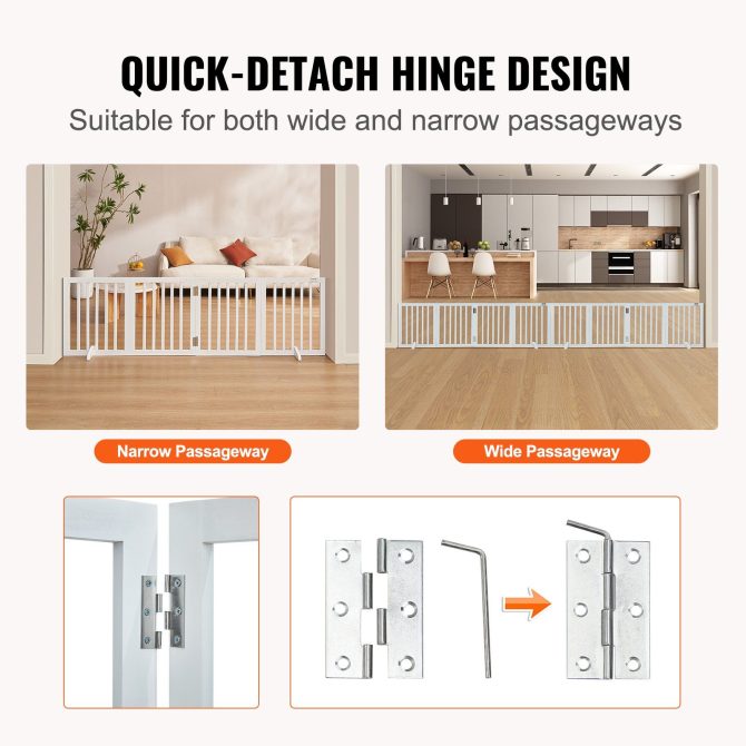 VEVOR Free Standing Dog Gate, 24" H x 80.3" W Freestanding Pet Gate, 4 Panels Foldable Dog Gate for Wide and Narrow Passageways, Expandable Dog Barrier with Silent Foot Support for Indoor, White - Image 3