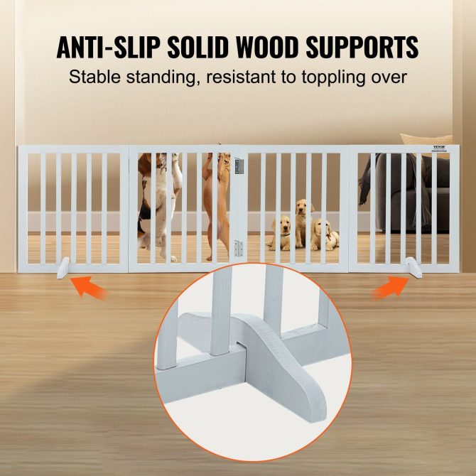 VEVOR Free Standing Dog Gate, 24" H x 80.3" W Freestanding Pet Gate, 4 Panels Foldable Dog Gate for Wide and Narrow Passageways, Expandable Dog Barrier with Silent Foot Support for Indoor, White - Image 4