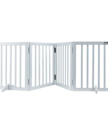 VEVOR Free Standing Dog Gate, 24" H x 80.3" W Freestanding Pet Gate, 4 Panels Foldable Dog Gate for Wide and Narrow Passageways, Expandable Dog Barrier with Silent Foot Support for Indoor, White