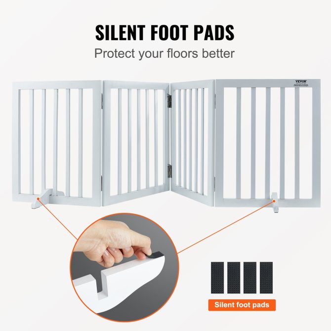 VEVOR Free Standing Dog Gate, 24" H x 80.3" W Freestanding Pet Gate, 4 Panels Foldable Dog Gate for Wide and Narrow Passageways, Expandable Dog Barrier with Silent Foot Support for Indoor, White - Image 5