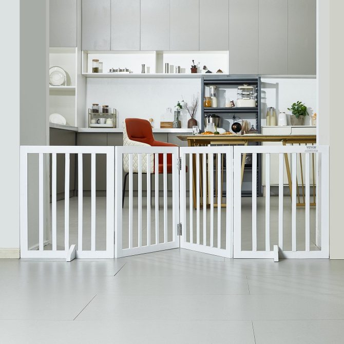 VEVOR Free Standing Dog Gate, 24" H x 80.3" W Freestanding Pet Gate, 4 Panels Foldable Dog Gate for Wide and Narrow Passageways, Expandable Dog Barrier with Silent Foot Support for Indoor, White - Image 8
