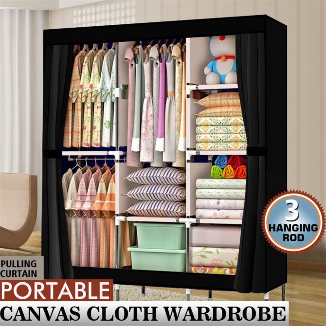 71" Portable Closet Wardrobe Clothes Rack Storage Organizer with Shelf Black - Image 4