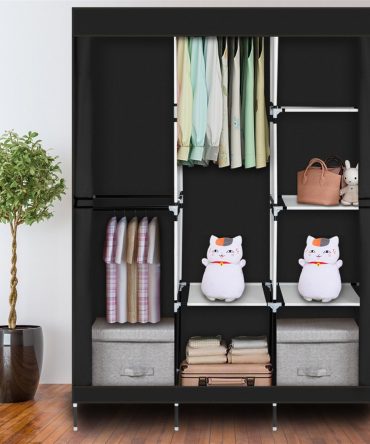 71" Portable Closet Wardrobe Clothes Rack Storage Organizer with Shelf Black