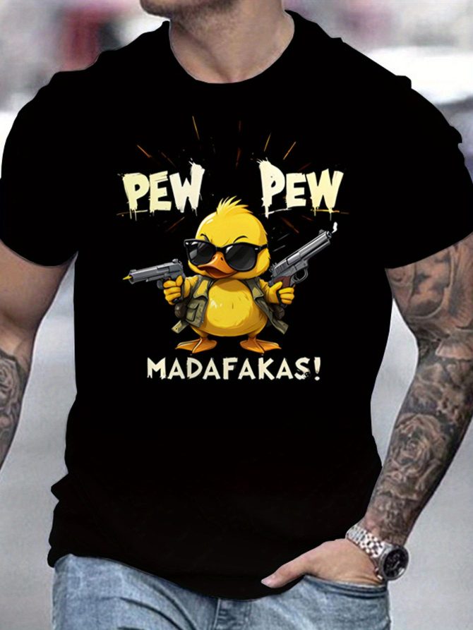 Fun Duck Pattern T-shirt - Breathable And Moisture Absorbing Polyester Fiber, Casual Round Neck Short Sleeve, Men's Summer Fashion Top - Image 3