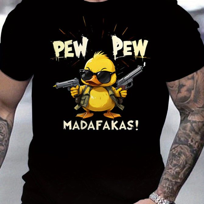 Fun Duck Pattern T-shirt - Breathable And Moisture Absorbing Polyester Fiber, Casual Round Neck Short Sleeve, Men's Summer Fashion Top - Image 10
