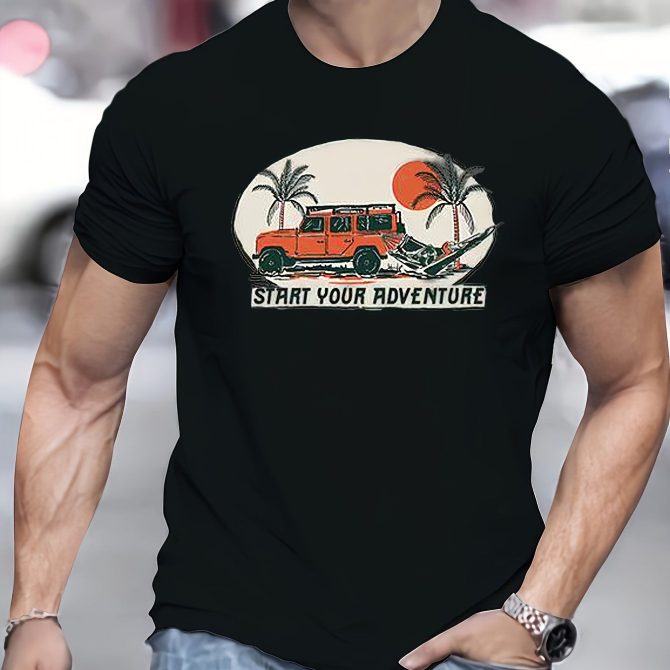 Men's Adventure Pattern Novelty T-shirt - Casual Round Neck Polyester Fiber Blended Short Sleeve T-shirt - Image 3